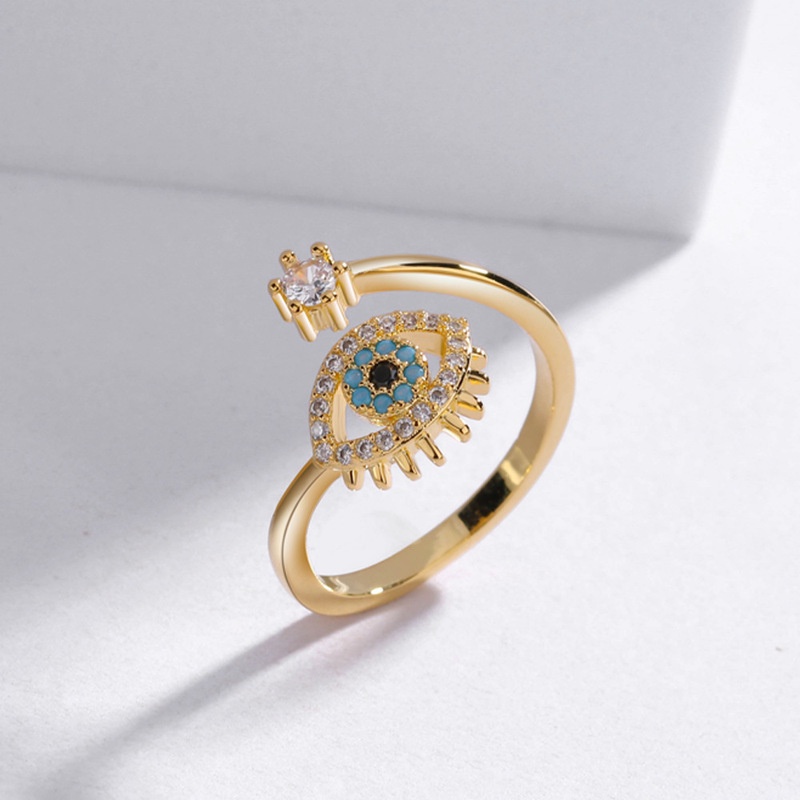 Cincin Model Terbuka Adjustable Desain Mata Iblis Aksen Kristal Gaya Vintage Untuk Wanita