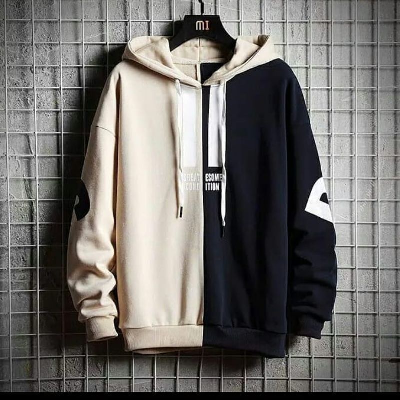 BECAUSE Hoodie Sweater Jacket Oversize Pria Outerwear Kekinian Gaya Casual &amp; Simple Korean Style