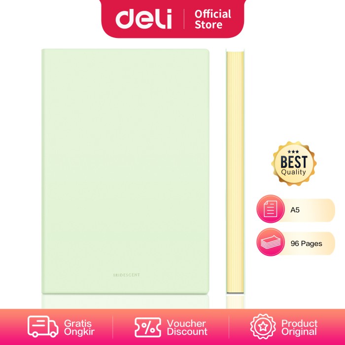 

(BISA COD) Deli Notebook Buku Catatan A5 96Lembar Warna Pastel High Quality 2228X - transparangreen
