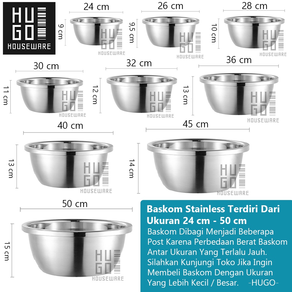 Baskom Stainless Steel Tebal Dalam Tinggi Mixing Bowl Kobokan 32-36 cm