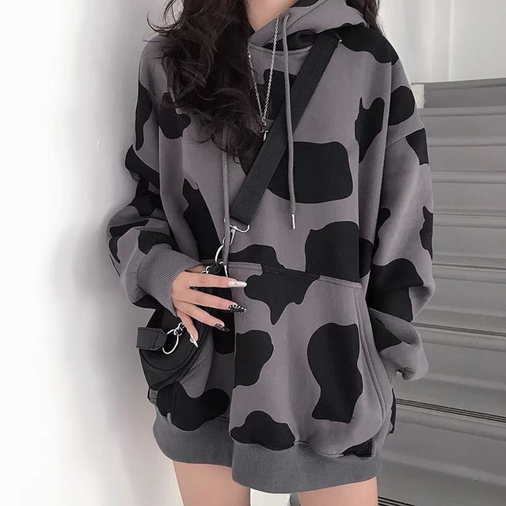 SWEATER HOODIE COW PULL PRINT OVERSIZE WANITA / SWEATER HOODIE OVERSIZE