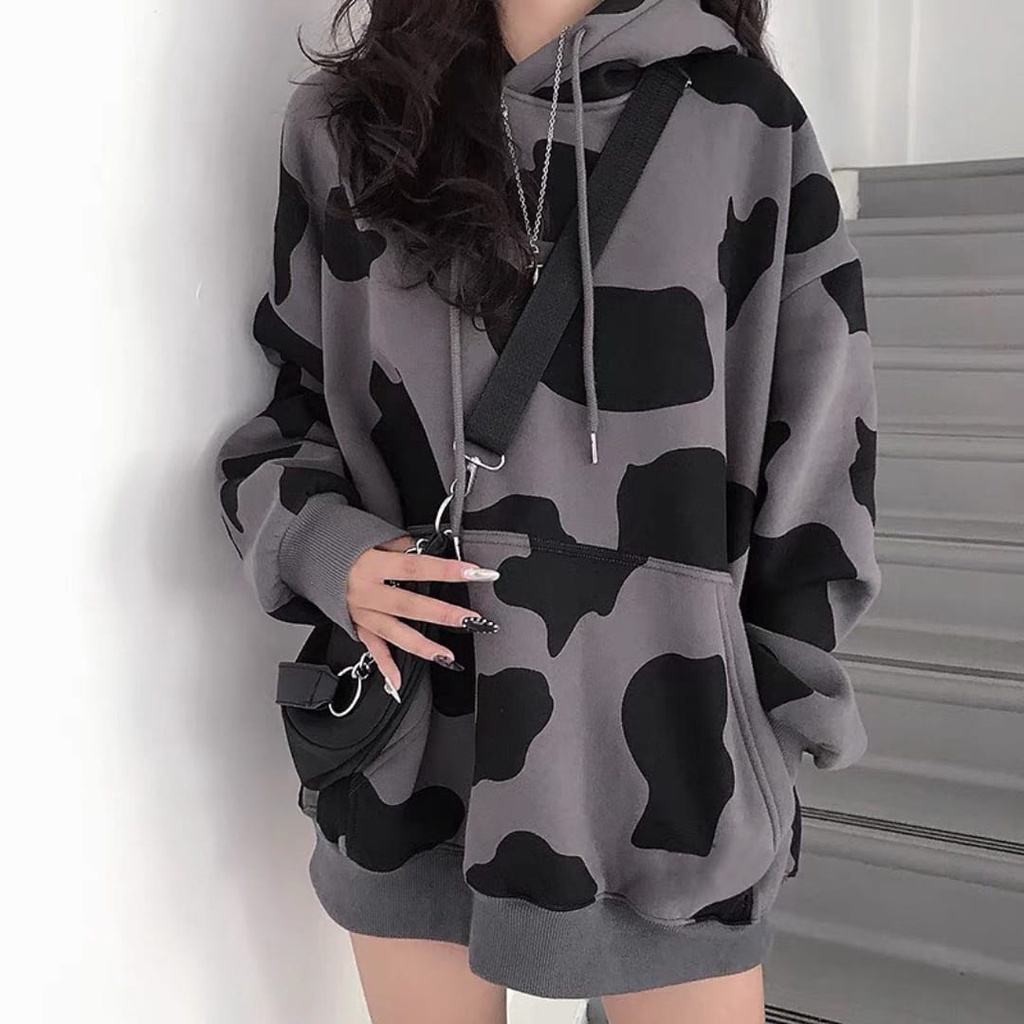 SWEATER HOODIE WANITA - COW PULL PRINT HOODIE SWEATER OVERSIZE - HOODIE