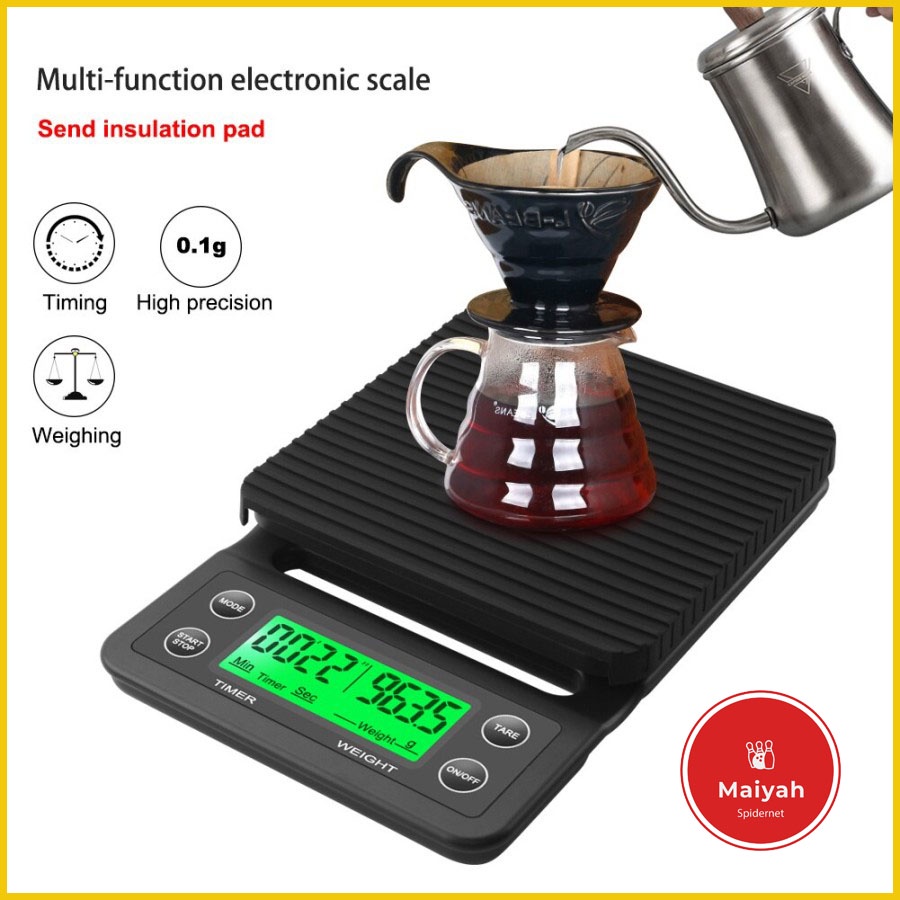 Alat Timbangan Digital Dapur Coffee v60 5kg 0.1g + Timer Baterai MS-K07 tibangan kopi cofee coffe Ot