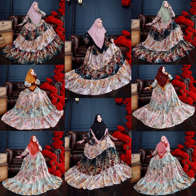 Danisa Homey Dress Set by Poppy Syari Original 100% Premium Gamis Set Khimar Daily Dress Bergo Hijab-1