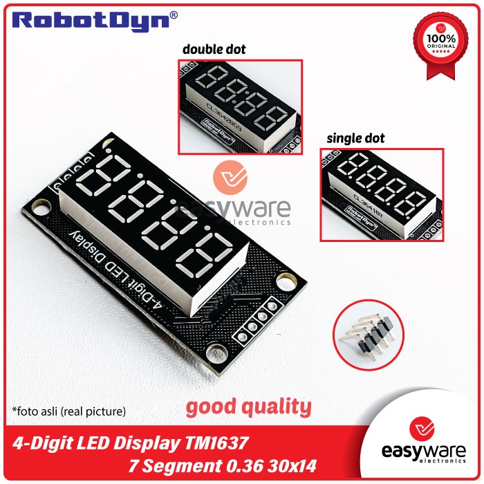 RobotDyn TM1637 4 DIGIT LED DISPLAY TUBE 7 SEGMENT 0.36 4 DIGIT 30x14