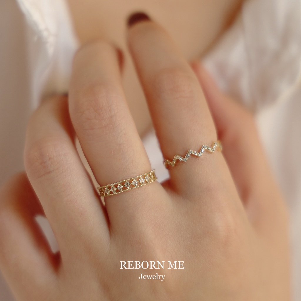 Cincin Model Terbuka Adjustable Desain Gelombang Aksen Zirkon Gaya Korea Untuk Wanita