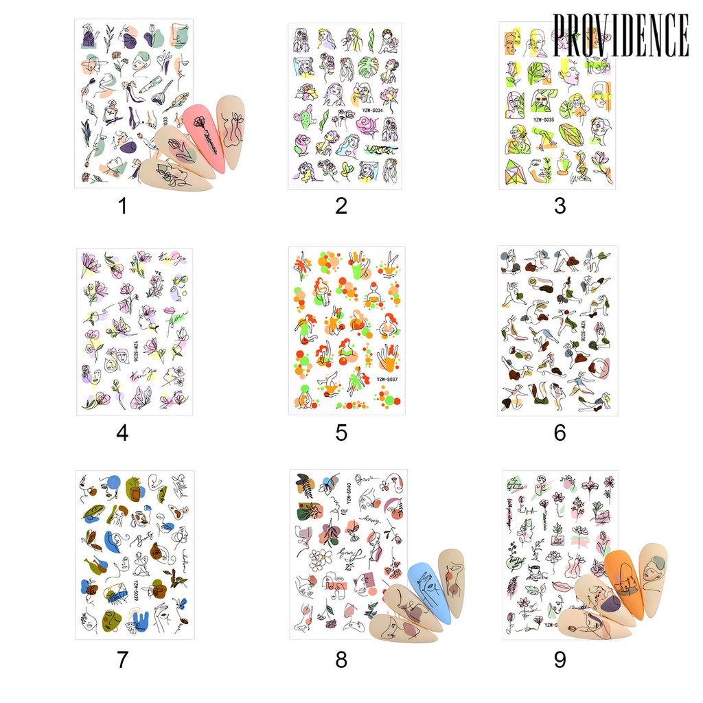 Providence 3pcs / Set Stiker Kuku 3d Motif Wajah Wanita Abstrak Tahan Lama Untuk Nail Art / Manicure