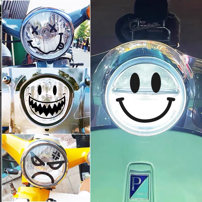 Lampu Vespa Sticker Emoji Sepeda Motor Skuter Sepeda Led Lampu Depan Modifikasi Stiker Mobil Windshiled Penutup Tangki Bahan Bakar Dekorasi Decal Aksesoris Tahan Air Untuk Piaggio Vespa Px Super Sprint GTS 300