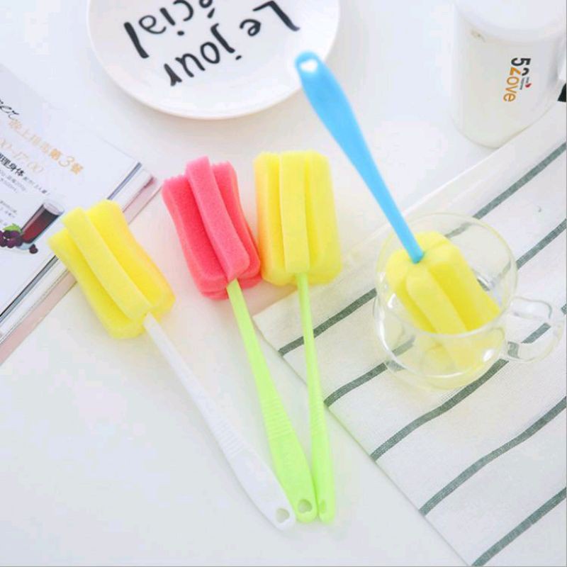 ☀ Sunly ☀ A002 Tongkat Sikat Botol Spons Pembersih Gelas Gagang penCuci Gelas Brush cuci Alat Sponge