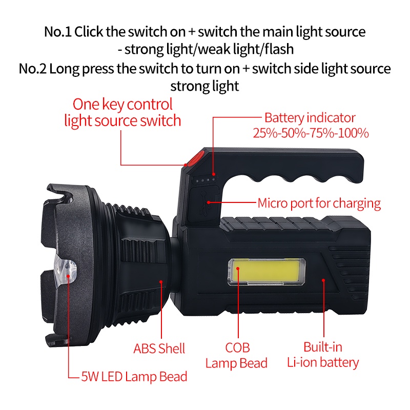 TD-777 Senter LED 80w + COB 20w Super Bright Anti Air Super Terang Waterproof Flashlight 4 Mode