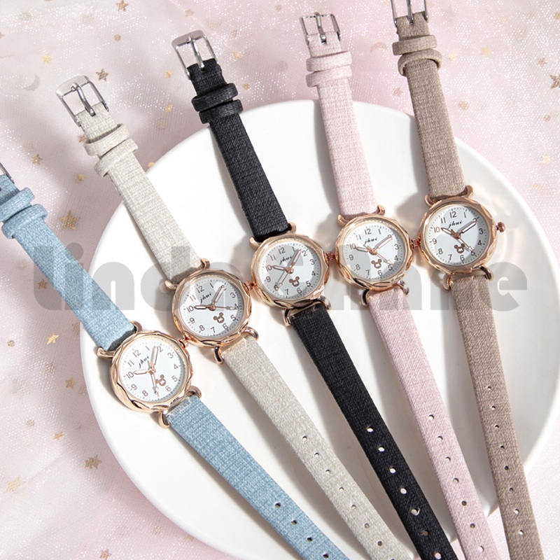 Jam Tangan Wanita Jhui Harajuku Motif Minnie Analog Quartz Strap Pu Import