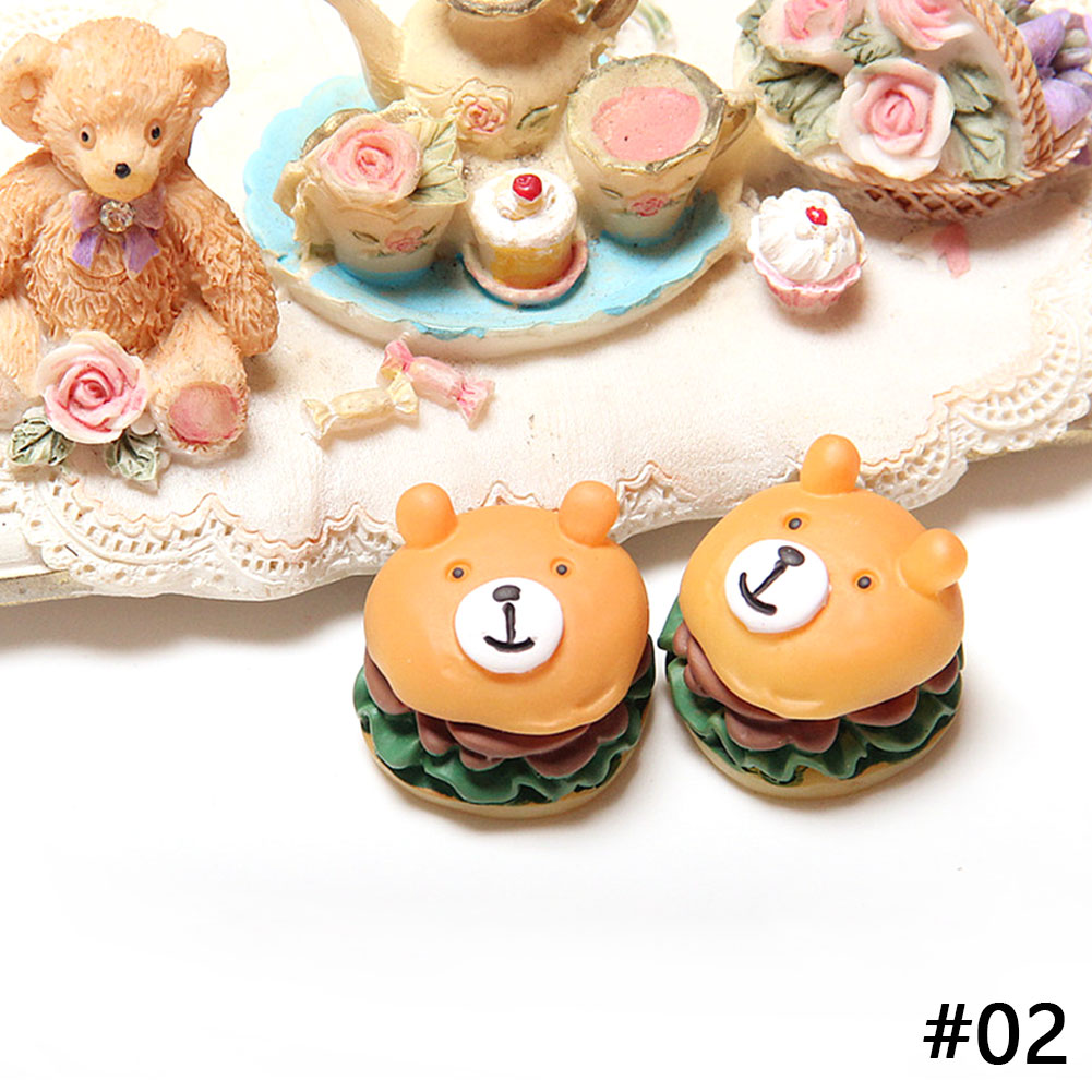 (Tk) Miniatur Burger Bear Bahan Resin Dengan Pita Untuk Dekorasi Rumah Boneka Diy