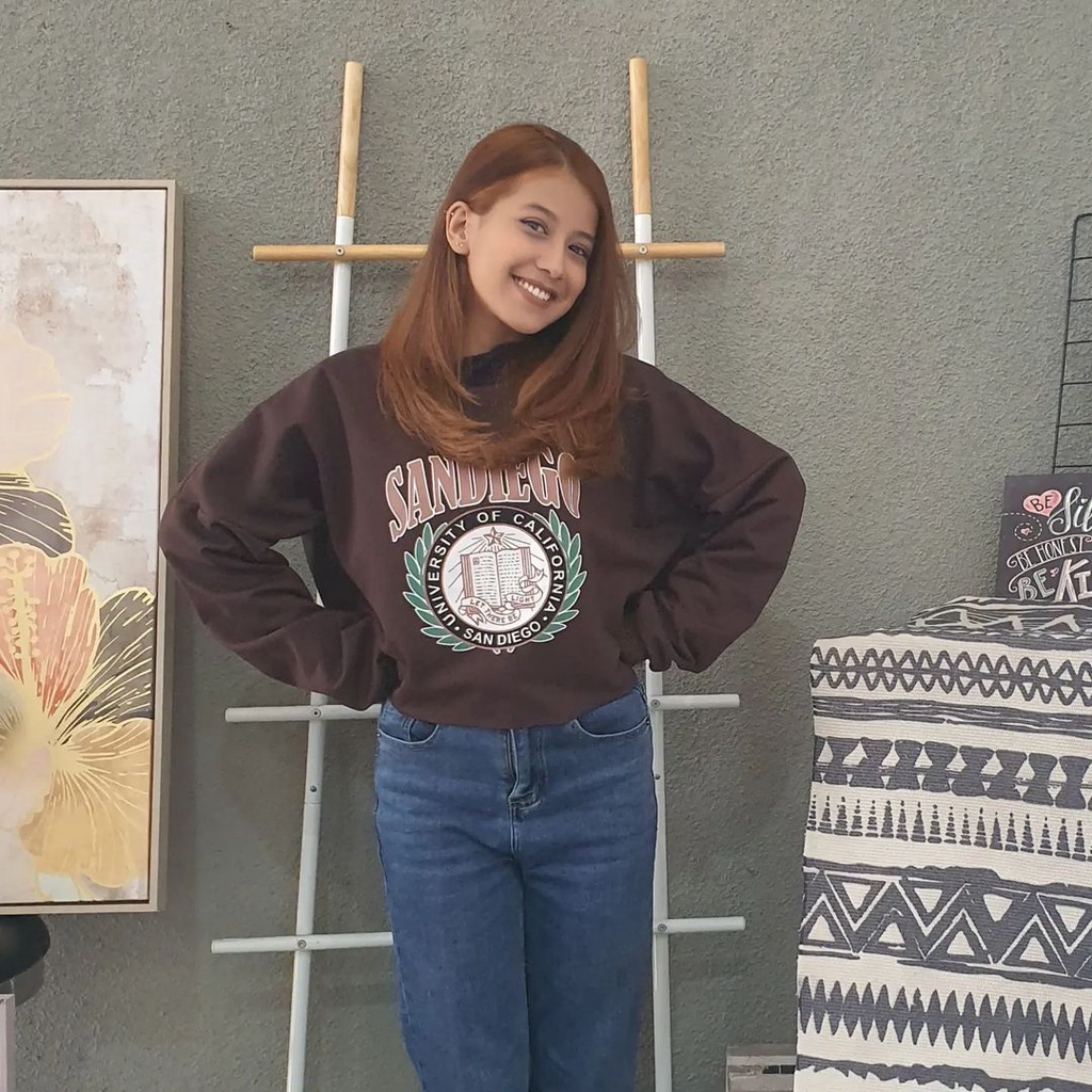 SANDIEGO CROOPE Sweater Crewneck Oblong Oversize Wanita- Crop Top Sweater Terbaru Fashion Terkini Korean Style