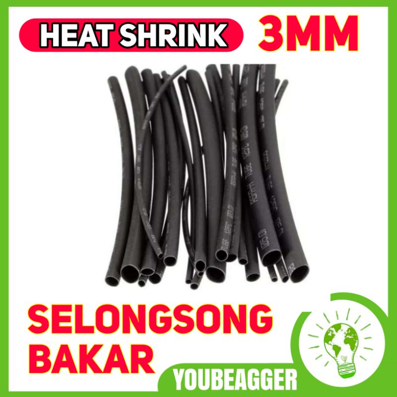 Heatsrink 3mm selongsong bakar untuk isolasi anti panas