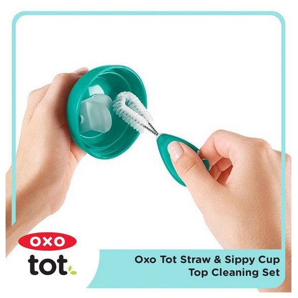 Oxo Tot Straw &amp; Sippy Cup Top Cleaning Set Spout Botol Sikat Brush Travel Size Friendly