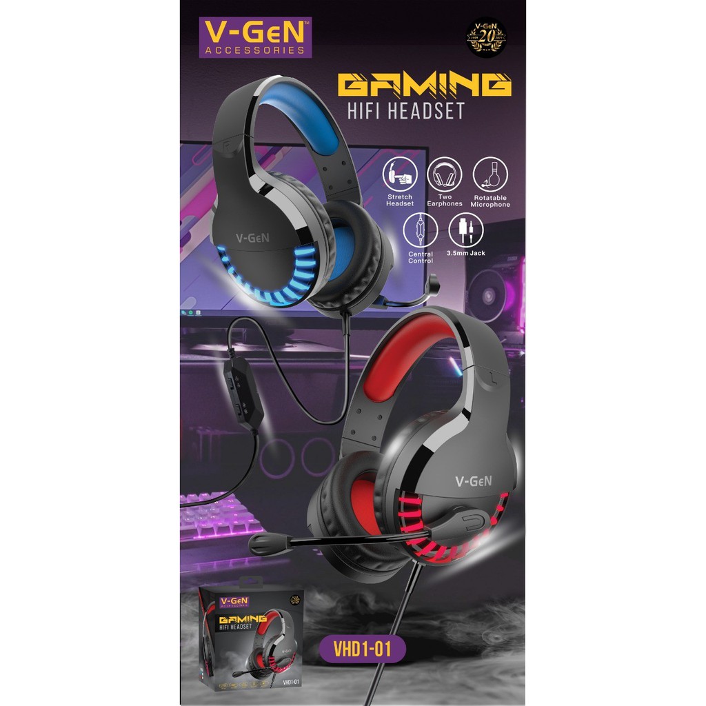 Headset Gaming V-GeN VHD1-01 HiFi Wired Headphone VGEN Gaming Stereo