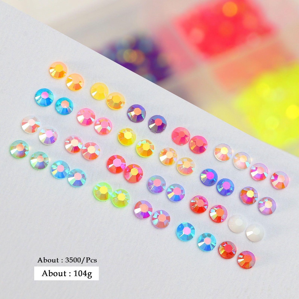 Mxbeauty Perhiasan Kuku Kristal Warna-Warni 24grids Manicure Fluorescent Nail Ornaments Sparkly 3D Nail Charms