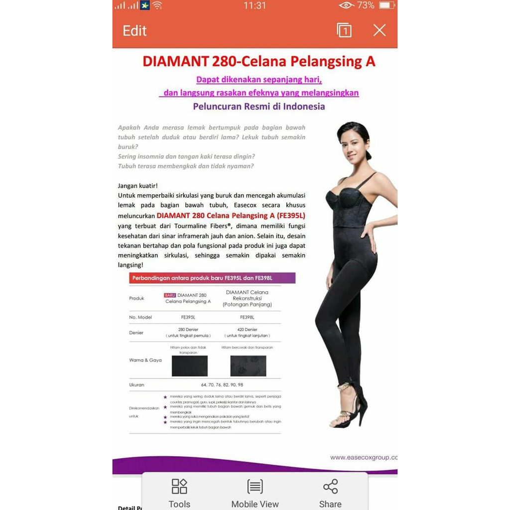 Easecox Diamant 280 Leging Polos A2756