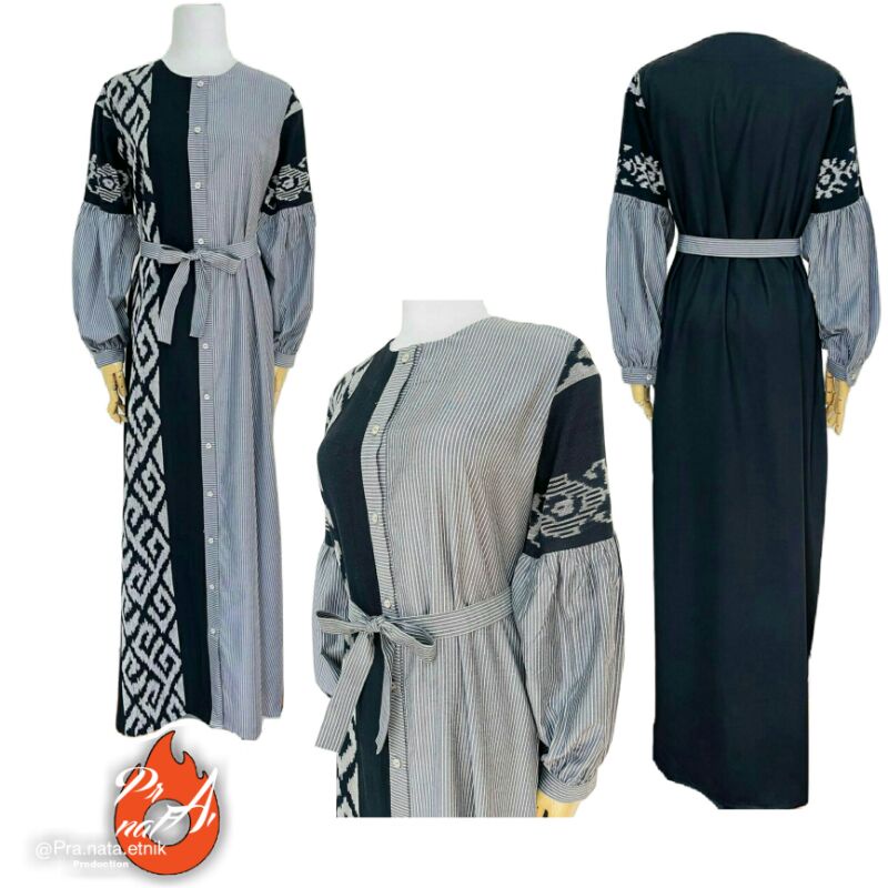 Gamis wanita kombinasi kain tenun original