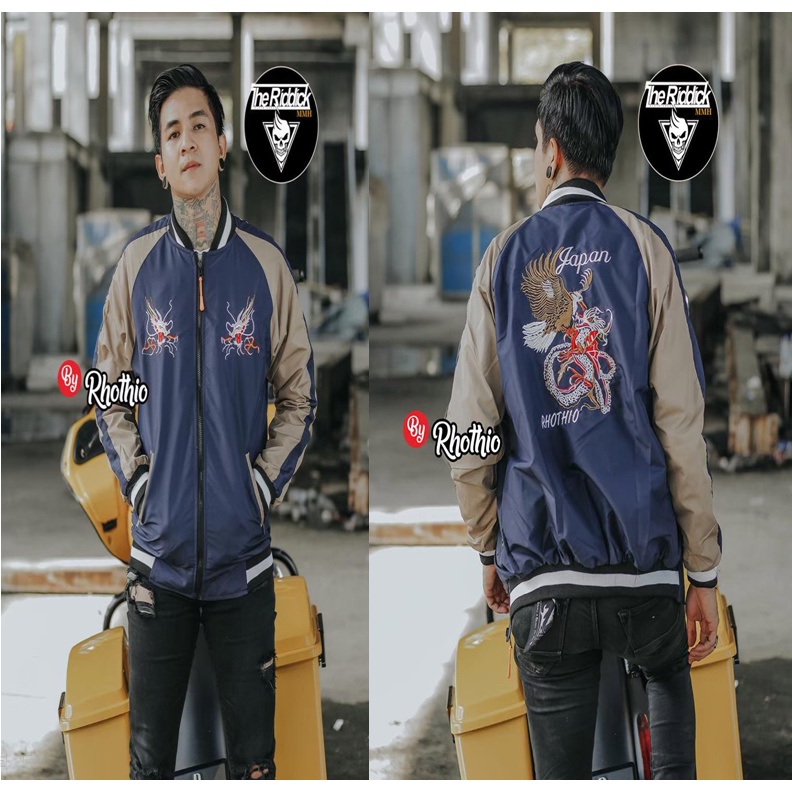 Jaket Bomber Pria Sukajan Full Bordir Orignal Gambar Naga Emblem Jacket bomber Premium Cowok Distro/Bisa Bayar Ditempat/Gratis Ongkir