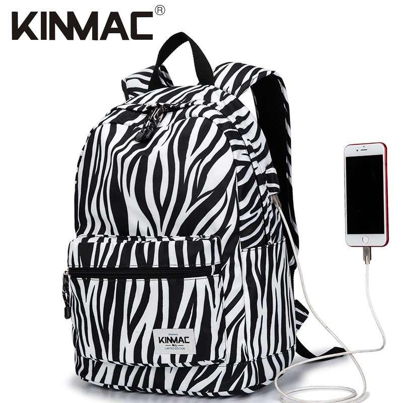 KINMAC BACKPACK Premium BLACK &amp; WHITE ZEBRA Tas Laptop Backpack Tas Ransel USB Charging