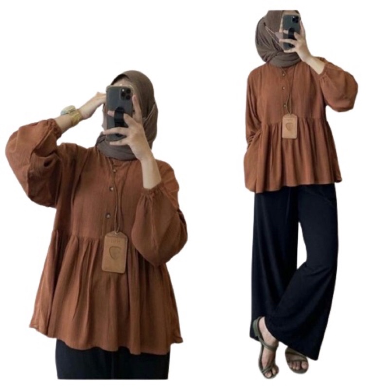 Rania Blouse Korean Style Cringkle Airflow Atasan Wanita Lengan Panjang Terbaru