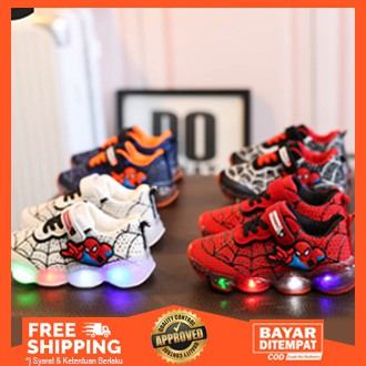 SEPATU ANAK LAKI-LAKI SNEAKER SPIDER  LABA-LABA LAMPU LED SIZE 21-36 USIA 1-9 TAHUN