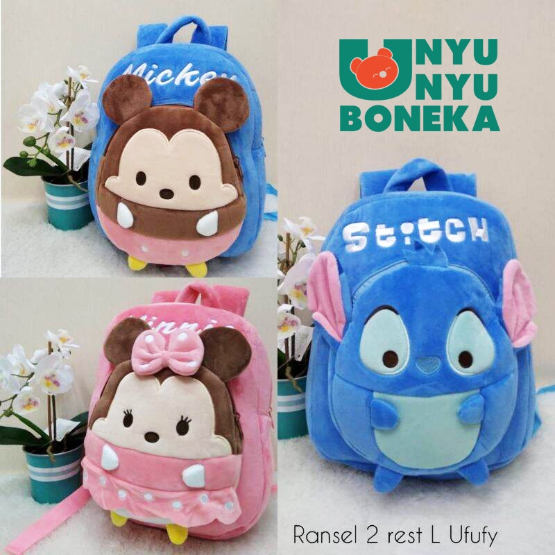 Tas Ransel L sekolah tk SMP SMA boneka mickey minnie mouse lilo stitch