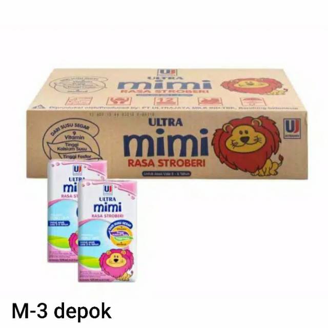 

Susu Ultra Mimi rasa strawberry ukuran 125 ml isi 40 pcs per karton