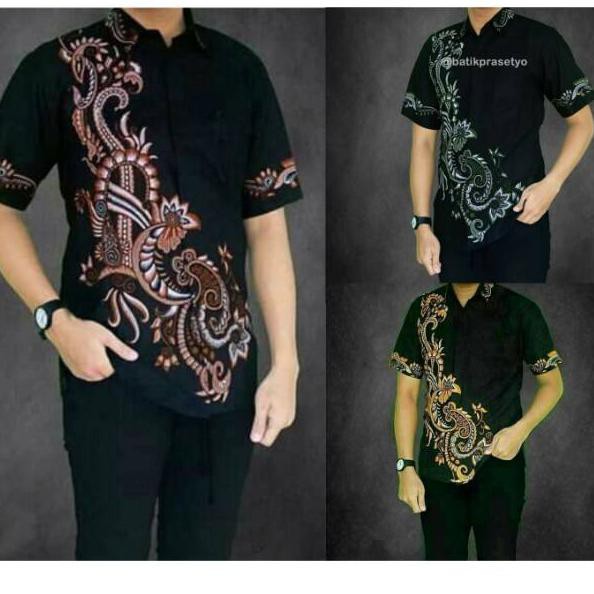 Salee<><>cey-514   Tey-17 Batik Pria Asj Sa Hrb026 Kenongo Kemeja Tosca Pendek Pekalongan Padi M L X