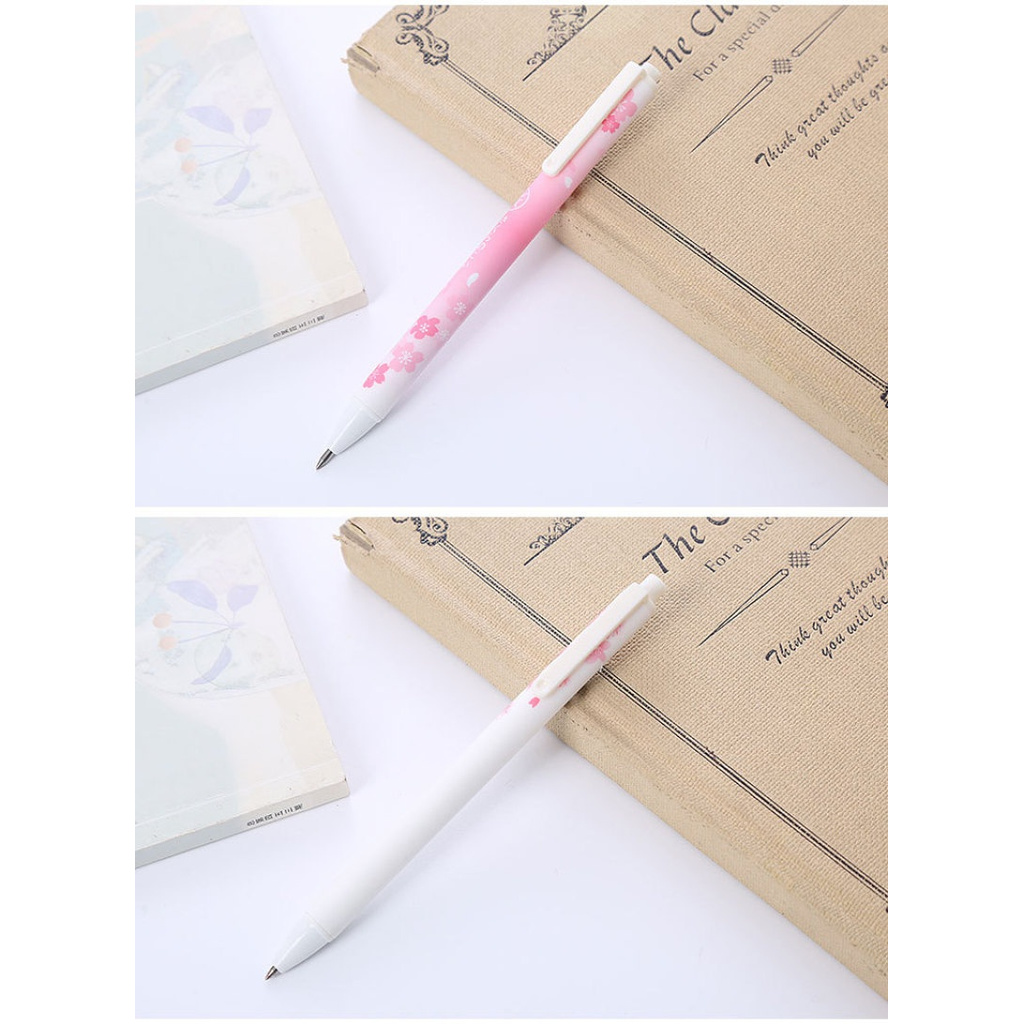 4pcs / Set Pulpen Gel Tinta Hitam Motif Bunga Sakura Pink Untuk Stationery Sekolah / Kantor