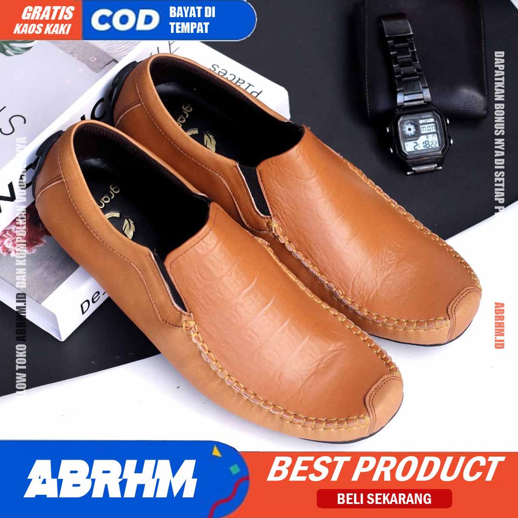 ABRHM X ASBUL Sepatu Slip On pria Kulit Asli Sepatu Pantofel Pria Kerja Sepatu Pria Casual Sepatu Kasual Kekinian Original Terlaris