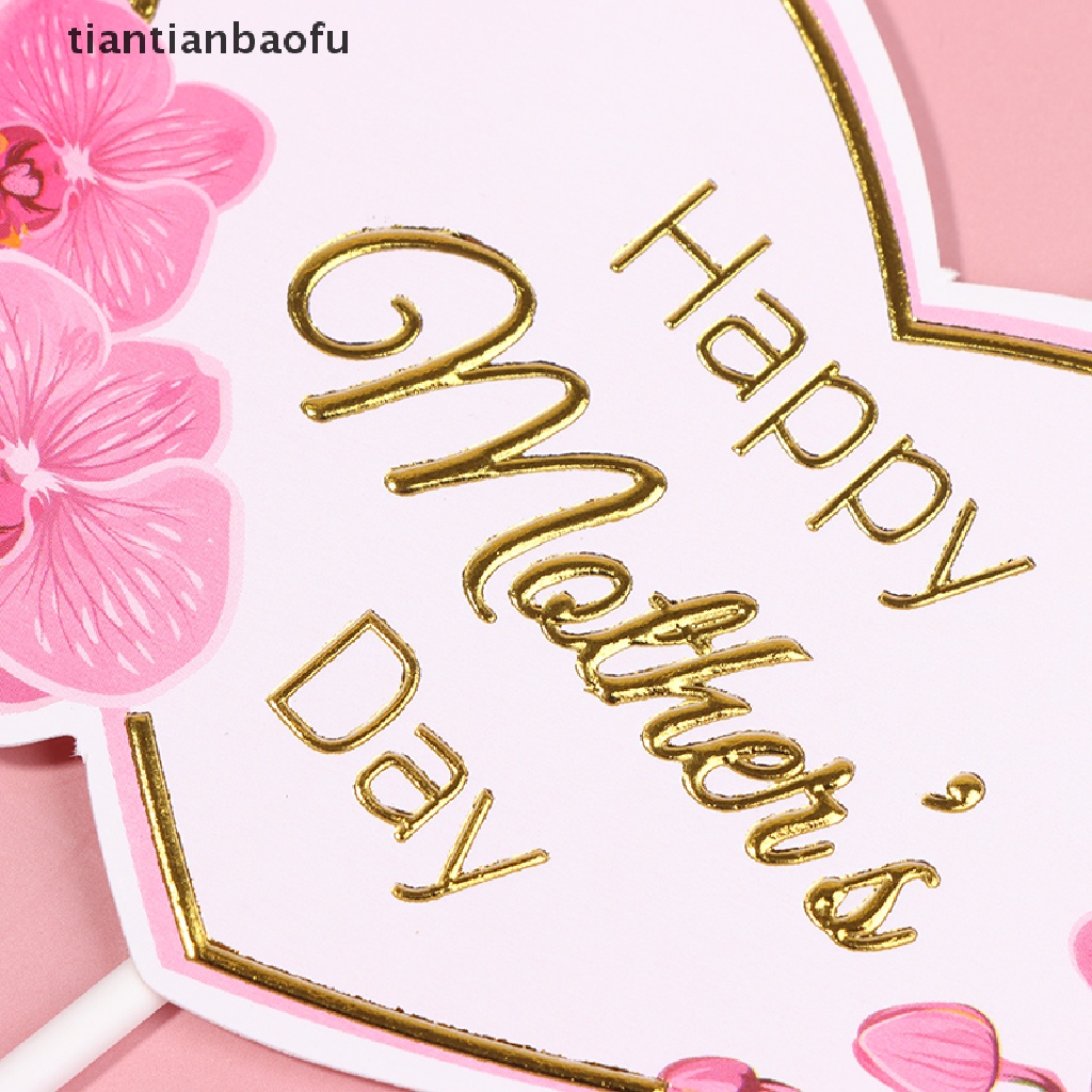 [tiantianbaofu] 10pcs Happy Mother`s Day Cake Topper Pink Heart Flower Rose Toppers Cupcake Dess Boutique