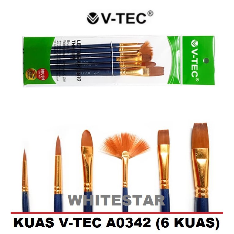 kuas lukis brush v-tec A0342 (set = 6 kuas)