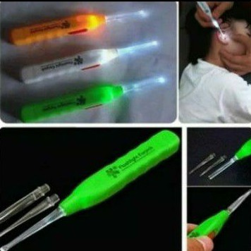 korek kuping led - ear pick led + free baterai