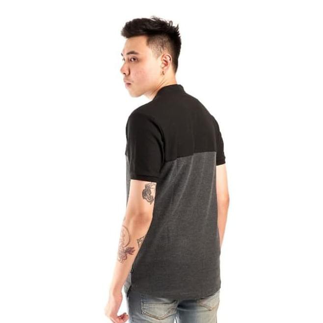 Jwmw Polo Shirt Kaos Kerah Pria Cowo Laki Laki Hitam Kombinasi Abu Tua - Hitam, L 2Bqp