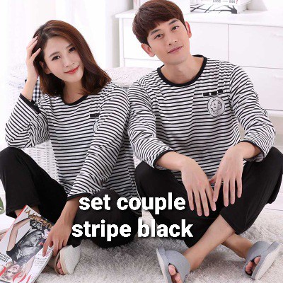 2 SET BAJU TIDUR COUPLE IMPORT / SETELAN PIYAMA PASANGAN CELANA PANJANG LENGAN PANJANG ALA KOREA