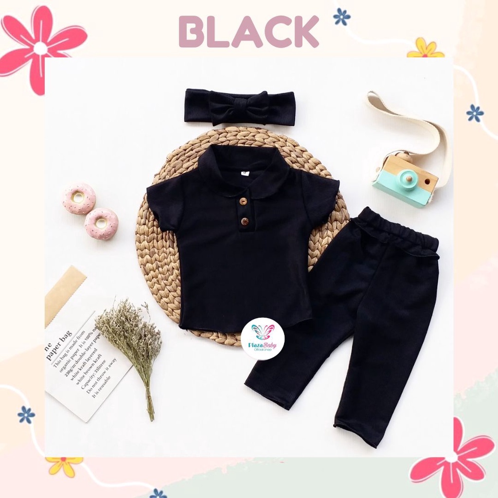 Plazababyku BBB ENZY setelan anak perempuan jumper bayi polos lucu free headband