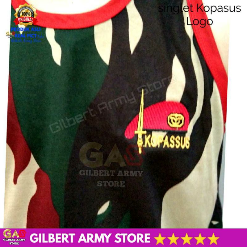 Isi 3pcs Singlet Loreng Kopasus Logo Bordir Pria Dewasa Gilbert Army Store  tshirt Daleman Tanpa Lengan