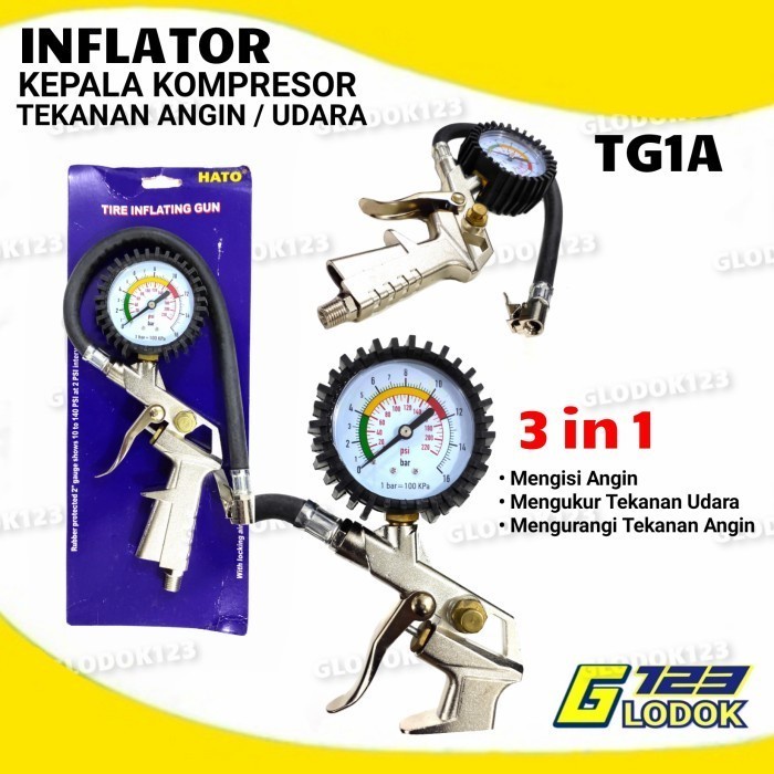 Inflator Pompa Angin Ban Alat Isi Pengukur Tekanan Angin 3 Fungsi