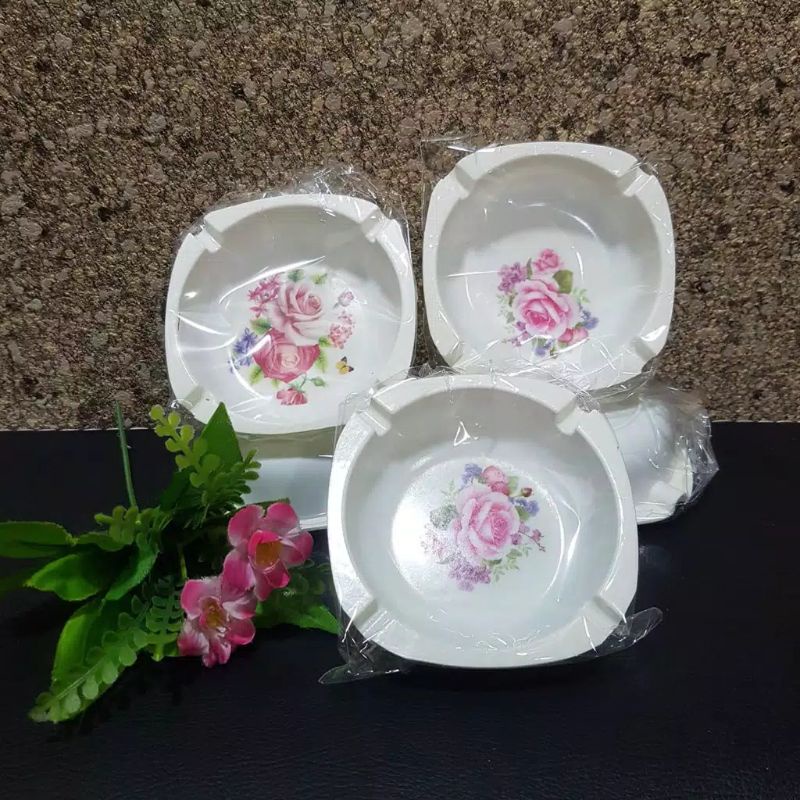 Souvenir 100pcs Asbak bahan Melamin kemasan Plastik souvenir Pernikahan (free kartu ucapan)