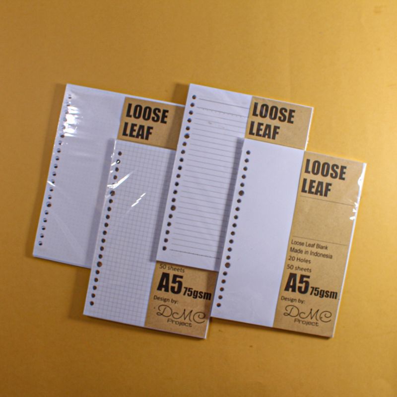 

Loose Leaf isi binder ukuran a5, B5, dan a6, a5 6 lubang polos/blank, dotted, line, grid