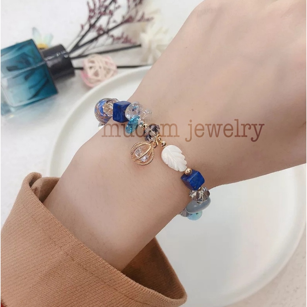 FREE BOX, Gelang Batu Kristal Manik-Manik Warna Kombinasi