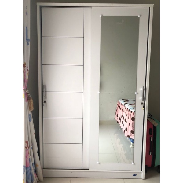 LEMARI SLIDING PUTIH 2 PINTU/ LEMARI SLIDING PUTIH KACA