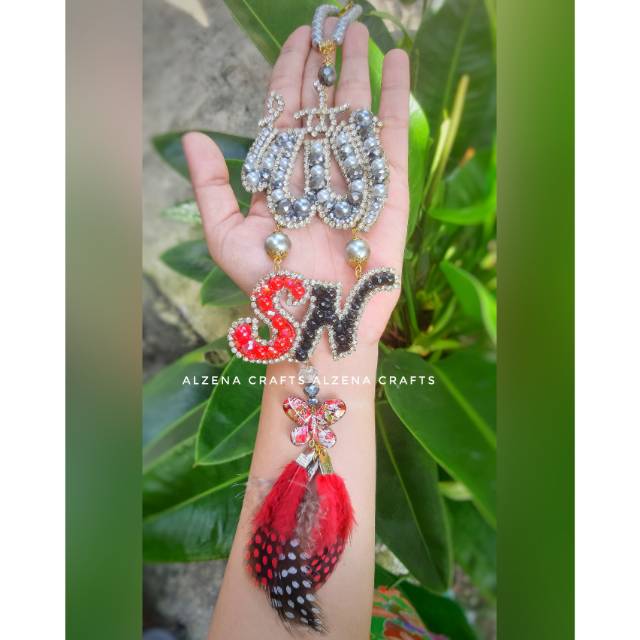 Gantungan spion mobil Lafadz ALLAH & Inisial nama 2 huruf (tidak bolak balik)