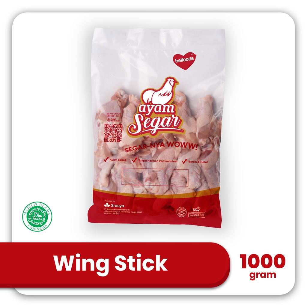 SAYAP PENTUNG AYAM SREEYA 1KG WING STICK BELFOODS HALAL MUI