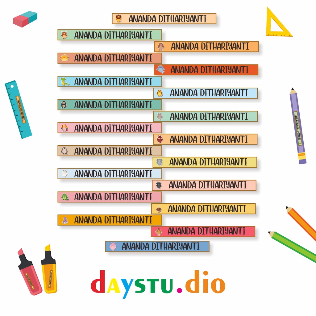 

85 - 170 PCS LABEL PENSIL TEMA HEWAN MINI STIKER UNTUK NAMA ALAT TULIS ANAK (TIDAK TERPOTONG)