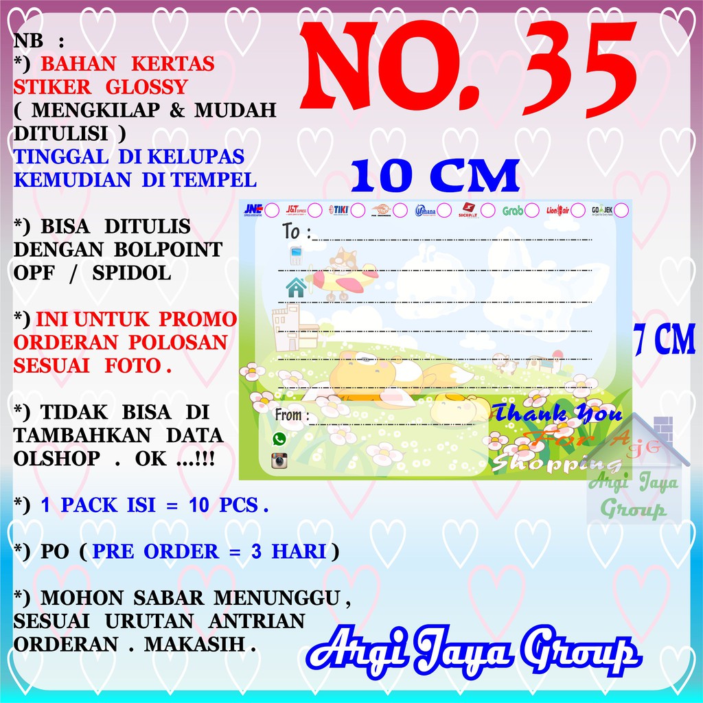 

Promo!Stiker Label Pengiriman Polosan No = 35 (10x7cm) 1 Pack = 10 Pcs