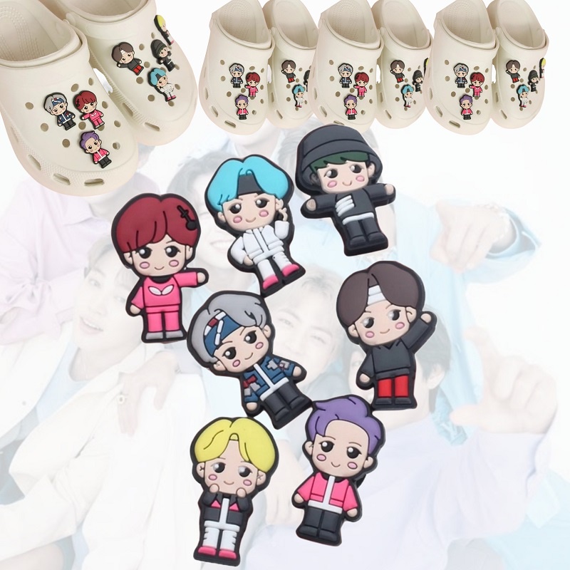 Silvertech Hiasan Sandal BTS Jibbits model BTS untuk sandal Sepatu Model Alafabet untuk Sandal