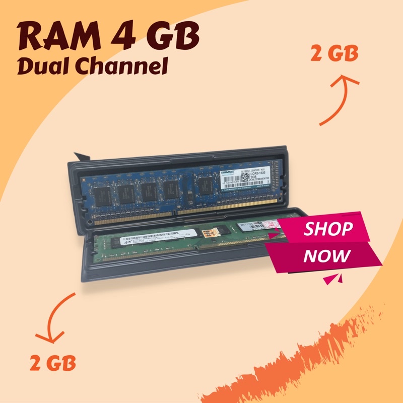 RAM PC KINGMAX &amp; HP 4 GB (2gb x 2) Dual Channel DDR 3
